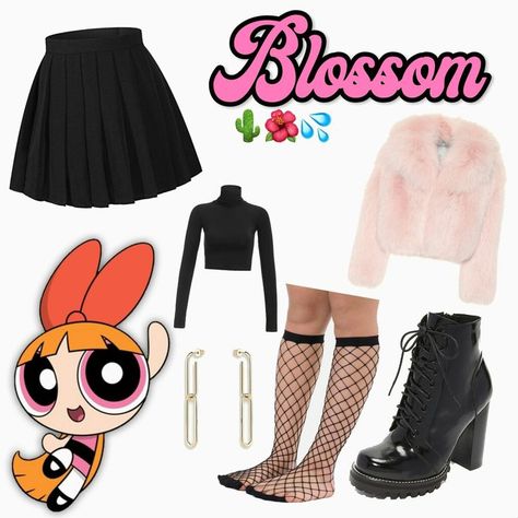 Blossom Outfit Powerpuff, Powerpuff Girls Costume Ideas, Blossom Powerpuff Outfit, Blossom Powerpuff Girl Costume, Blossom Powerpuff Costume, Power Puff Girls Costume, Power Puff Costume, Powerpuff Girls Halloween Costume, Blossom Outfit