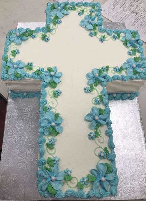 Cross Sheet Cake, Cross Shaped Cake, Cross Cake Ideas, Confirmation Cakes Catholic, Easter Cross Cake, Easter Cake Cross, Baptism Sheet Cake, Baptism Cross Cake, Deacon Ordination