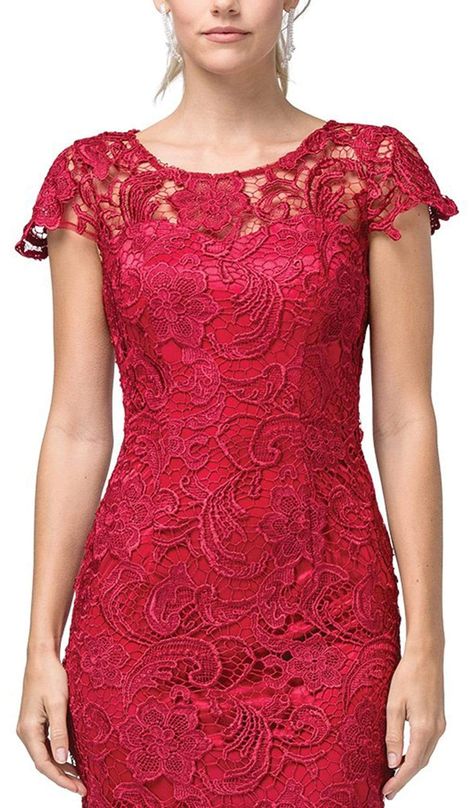 Red Short Sleeve Dress, Knee Length Lace Dress, Formal Dress Patterns, Lace Dress Casual, Lace Dress Design, Embroidered Lace Dress, Body Measurement, Lace Dress With Sleeves, Stylish Clothes For Women