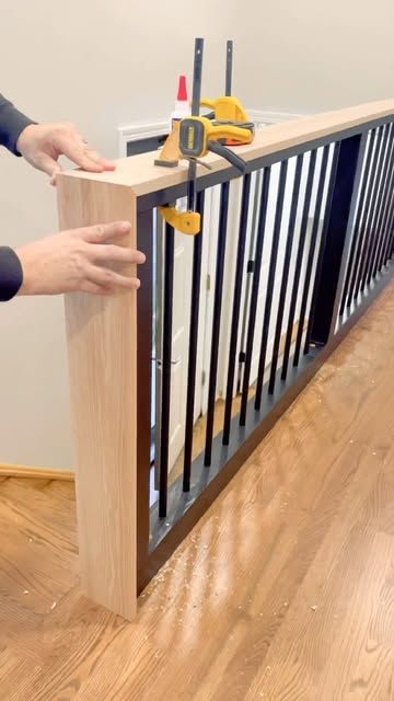 How To Build A Railing For Stairs, Railing Replacement Ideas, Small Banister Ideas, Farmhouse Banister, Loft Railing Ideas, Basement Railing, Railing Update, Diy Staircase Railing, Banisters And Railings