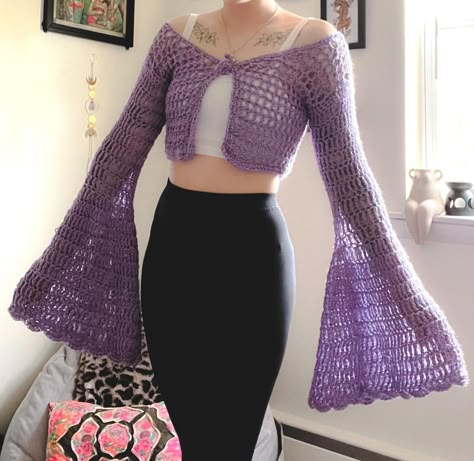 mrs moon & heaven 🌙☁️ | purple long sleeve adena cardigan by @hey.sara.taylor 💜 remember to tag us in your photos of your finished patterns of ours (and your wips … | Instagram Crochet A Crop Top, Crochet Top Tutorial, Easy Crochet Top, Crochet Sweater Design, Crochet Long Sleeve Tops, Purple Crochet, Knit Cardigan Pattern, Mode Crochet, Crochet Business