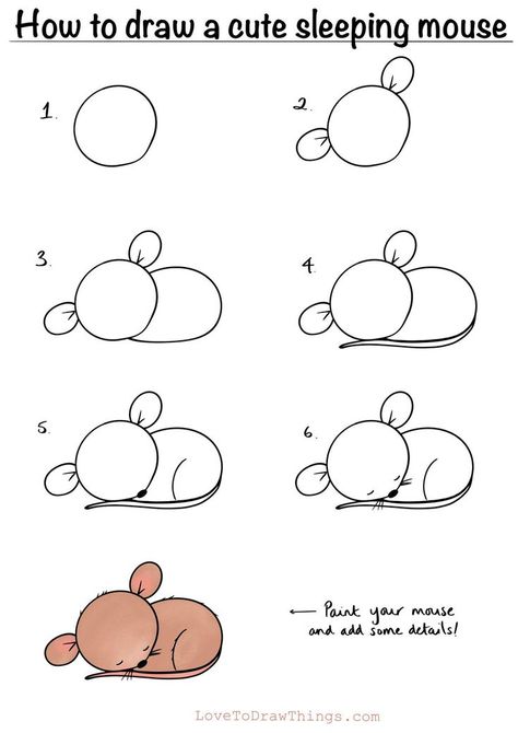 Sleeping Mouse, How To Draw Cute, Easy Step By Step Drawing, Draw Cute, Easy Drawings For Kids, Easy Doodle Art, Easy Doodles Drawings, Step Drawing, Bullet Journal Doodles