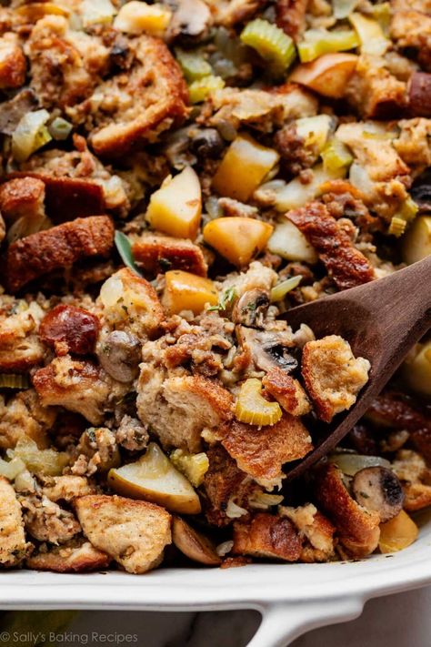 Cranberry Sausage Stuffing, Sausage And Herb Stuffing, Stuffing With Apples, Cranberry Sausage, Vegetarian Stuffing, Dressing Recipes Thanksgiving, Thanksgiving Stuffing Recipes, Thanksgiving Pie Recipes, Sausage Stuffed Mushrooms