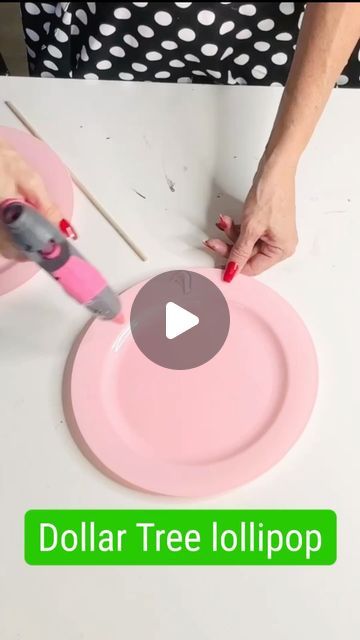 Olivia Parazine on Instagram: "Transforming party plates from Dollar Tree into colorful lollipops – easy, affordable, and oh so sweet! 🍭✨ #DIYPartyCrafts #DollarTreeCrafts" Diy Lollipops Decorations, Dollar Tree Christmas Candy Decor, Candyland Centerpieces Ideas Diy, Diy Large Lollipop Decorations, Dollar Tree Lollipop Diy, Diy Fake Lollipop, Dollar Tree Candy Land Decor, Lollipop Decorations Diy, Lollipop Birthday Party Ideas