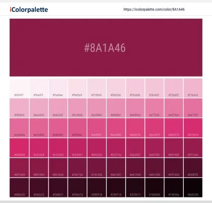 Pantone P 72-16 C Color | Hex color Code #8a1a46 information | Hsl | Rgb | Pantone Space Information, Pantone Color Chart, Colour Swatches, Hex Color, Beige Color Palette, Pantone Colour Palettes, Dark Color Palette, Bedroom Colour Palette, Orange Color Palettes