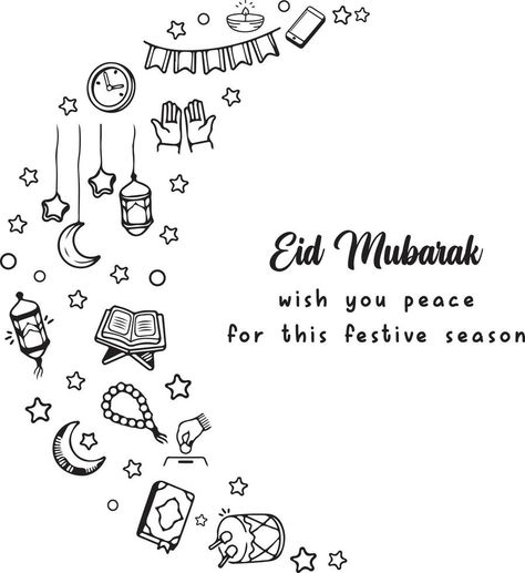 A line art doodle of Eid and Ramadhan icons. Suitable for poster, banner, invitation card, note book cover, presentation, gift design, etc Eid Festival, Handmade Poster, Ad Poster, Poster Banner, Gift Design, Note Book, Design Ad, Cover Pages, Invitation Card