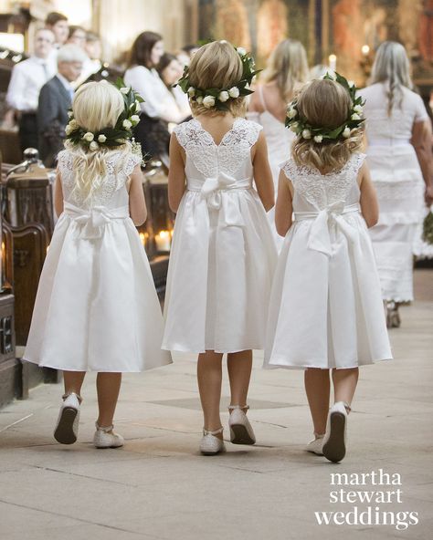 The only thing better than one adorable flower girl? Three adorable flower girls. These matching dresses and flower crowns just up the cute factor. Flower Girl Dress Ideas, Girl Dress Ideas, Simple Flower Crown, Adorable Dresses, White Flower Crown, Crown Ideas, Martha Weddings, Rose Flower Crown, Louise Roe