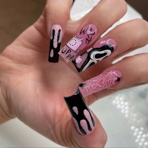 Ongles Goth, Nails Kids, Horror Nails, Nails Flowers, Halloween Acrylic Nails, Nails Green, Goth Nails, Grunge Nails, Short Square Acrylic Nails