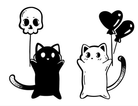 Tattoos Initials, Simple Couples Tattoos, Matching Cat, Cute Matching Tattoos, Cat Tattoo Simple, Couples Tattoos, Witch Tattoo, Doodle Design, Doodle Tattoo