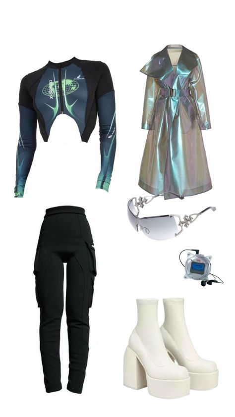 Futuristic Minimalism Outfit, Retro Futurism Outfit, Science Fiction Outfit, Futuristic Aesthetic Outfit, Futurism Outfit, Futuristic Outfit Ideas, Futuristic Aesthetic Future Fashion, Futuristic Outfits Women, Alien Outfit Ideas