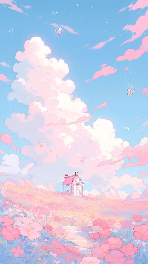 Pink Scenery Wallpaper, Cute Pixel Art Backgrounds, Pink Ghibli Wallpaper, Soft Ipad Wallpaper, Pink Pixel Wallpaper, Pink Aesthetic Background, Pink Notion, Dreamy Artwork, Images Kawaii