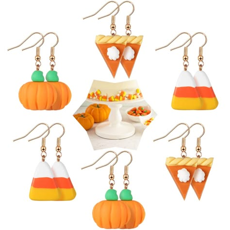 PRICES MAY VARY. What you get: come with 6 pairs of Thanksgiving fall earrings in 3 different styles and 2 pairs of each style, enough for you to wear and share with your friends, chic designs for your autumn parties and Thanksgiving holiday Thanksgiving theme: the earring dangles are designed as pumpkin shape, pumpkin pie shape and candy shape, cute and classic autumn elements make the earrings the ideal matching accessories for your Thanksgiving outfits Lightweight and comfortable: the Thanksg Pie Earrings, Halloween Clay, Polymer Clay Flower Jewelry, Diy Earrings Polymer Clay, Miniature Food Jewelry, Polymer Earrings, Polymer Clay Jewelry Diy, Cute Polymer Clay, Clay Jewelry Diy