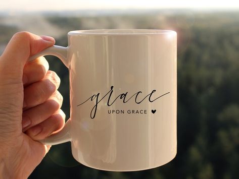 Mug Design Ideas Creative, Christian Sweaters, Grace Upon Grace, Cherry Blossom Wallpaper, Business Campaign, Creative T Shirt Design, Hand Painted Mugs, Cute Images With Quotes, Faith Gifts