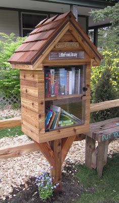 Building community by building small libraries. We have one in our neighborhood and it is the best!! Little Free Library Plans, Little Free Pantry, Tiny Library, Street Library, Library Plan, Library Inspiration, Lending Library, Mini Library, Community Library