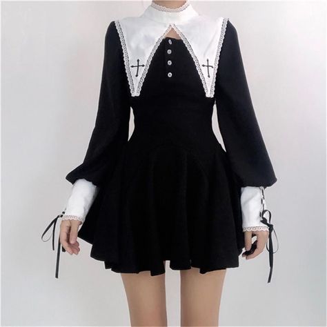 Harajuku Dress, Preppy Mode, Black Bandage Dress, Japanese Dress, Y2k Aesthetic Outfits, Goth Dress, Gothic Dress, Black Long Sleeve Dress, Cosplay Dress