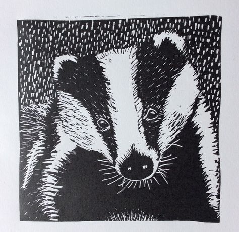 Badger Linocut, Linoprint Art, Badger Images, Badger Illustration, Fox Artwork, Linocut Art, Woodcuts Prints, Frog Art, Art N Craft