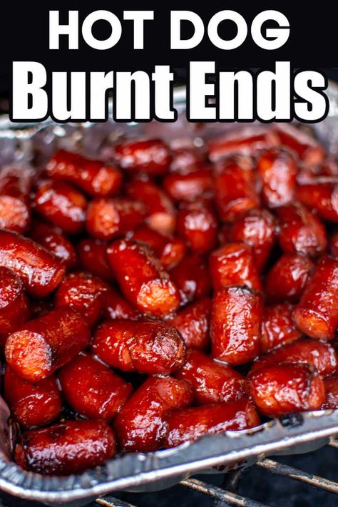 Weiner Dog Party Food, Teriyaki Hot Dogs, Sausage Burnt Ends Oven, Burnt Ends Hotdogs In Oven, Hot Dog Burnt Ends In Oven, Hot Dog Dinner Ideas, Meatballs Ideas, Bbq Hotdogs, Hot Dog Bites