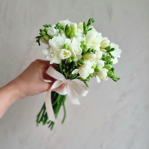 Small Bride Bouquets, Freesia Bouquet, Flower Jewellery For Haldi, Brides Flowers Bouquet, White Winter Wedding, Bridal Bouquet Flowers, Wedding Hands, White Bridal Bouquet, Hand Bouquet