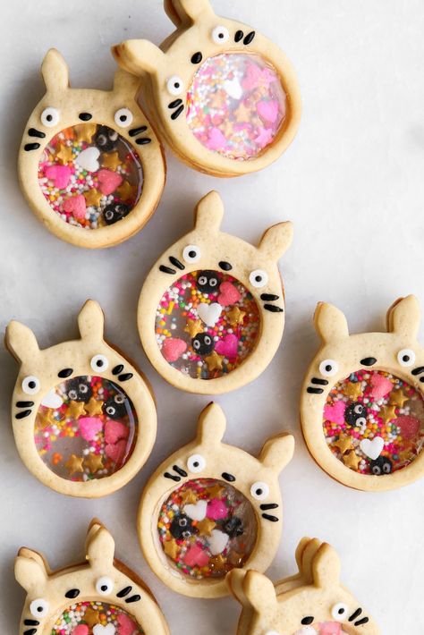 Playing with Isomalt + Totoro Sprinkle Cookie | Constellation Inspiration Cute Biscuits, Totoro Cookies, Kawaii Recipes, Kawaii Baking, Glass Cookies, Cute Sweets, Kawaii Cookies, Kawaii Dessert, Filled Cookies