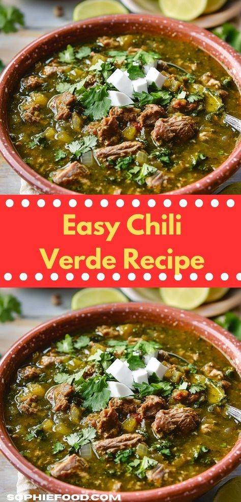 Discover an easy family dinner option with this Chili Verde Recipe. Rich in flavor and simple to prepare, it’s perfect for busy weeknights when you want to impress your loved ones with delicious homemade comfort food. Chili Verde Soup Recipe, Verde Chili Recipe, Easy Chili Verde Recipe, Chilli Verde, Unique Chili Recipe, Chili Verde Crockpot, Pork Chili Verde Recipe, Verde Chicken Chili, The Best Dinner Recipes