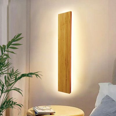 This indoor LED wall light, with its unique design and exquisite craftsmanship, adds a touch of elegant modern style to your living space. Whether placed in the living room, bedroom, or study, this wall light can significantly enhance the ambiance of your space. Size: 23.6" H x 3.15" W x 1.97" D | Ebern Designs LED Wall Light Indoor Rayon from Bamboo Wood Long Wall Lamp Metal in Brown / White | 23.6 H x 3.15 W x 1.97 D in | Wayfair Cool Lights For Bedroom Ceilings, Wall Decor Lighting, Wall Light Sconces Bedroom, Hallway Lights Wall, Layered Lighting Living Room, Corner Lighting Ideas, Room Light Ideas, Side Lamps Bedroom, Small Room Lighting