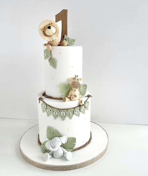 Christening Cake Boy, Boys First Birthday Cake, Jungle Thema, Twin Birthday Cakes, 1st Bday Cake, Baby Boy Birthday Cake, Boys 1st Birthday Cake, Animal Birthday Cakes, Baby First Birthday Cake