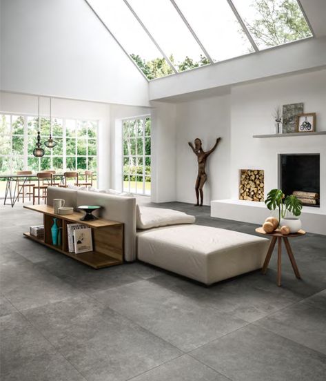 Concrete Tiles Kitchen, Grey Tiles Living Room, Concrete Floors Living Room, Mood Dark, Concrete Tile Floor, Tiles Living Room, Tile Floor Living Room, Grey Floor Tiles, Living Room Tiles