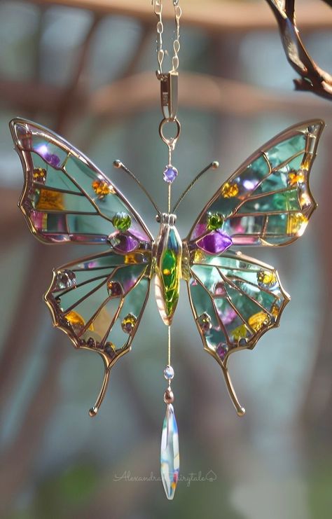 Fantasy Butterfly, Crystal Suncatchers Diy, Rare Features, Glass Painting Designs, Glass Window Art, Stained Glass Butterfly, Glass Butterfly, Stained Glass Designs, Crystal Suncatchers