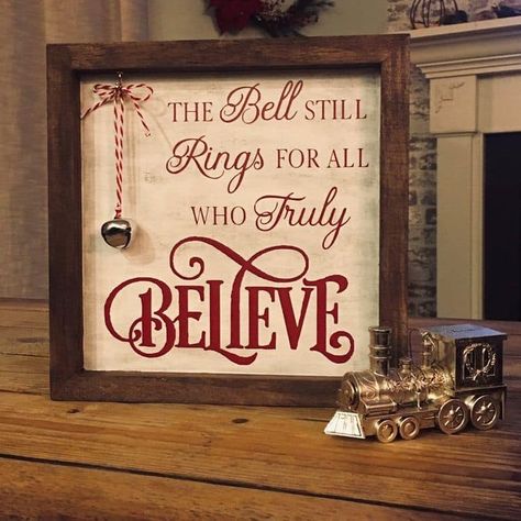 Adorable Christmas sign. Polar Express Bell, Believe Sign, The Polar Express, Christmas Tablescape, Christmas Signs Wood, 12 December, Christmas Wood Crafts, Polar Express, Table Of Contents