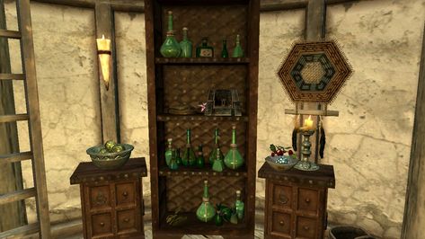 The Martha Stewart of Skyrim: Decorating your drab Hearthfire house with  themed arrangements. - Album on Imgur Skyrim House Interior, Skyrim House Design, Skyrim Furniture, Skyrim Decor, Skyrim House, Red Cabinets, Goat Horns, Mod Decor, Dragons Breath