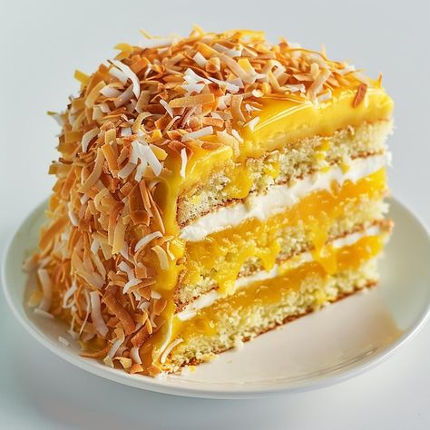 Photo mango passionfruit coconut cake wi... | Premium Photo #Freepik #photo Coconut And Mango Cake, Mango Coconut Cake, Passionfruit Cake, Passion Fruit Cake, Mango Passionfruit, Mango Cake, Mango Coconut, Delicious Cakes, Dessert Lover