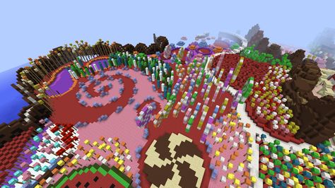 Welcome to minecraft candyland! Minecraft Candy Land Ideas, Candyland Minecraft, Candy Land Minecraft, Minecraft Rainbow Builds, Minecraft Candyland, Candy Minecraft, Minecraft Server, Minecraft Logo, Gaming Logo