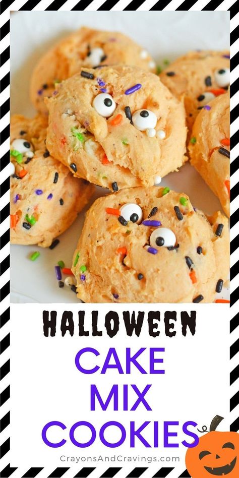 Dirt Cake Cookies, Easy Halloween Cookies For Kids, Halloween Cookies Recipes Easy, Halloween No Bake Cookies, Cake Mix Halloween Cookies, Quick And Easy Halloween Treats, Halloween Cake Cookies, Cake Mix Cookies Halloween, Halloween Cookies Easy