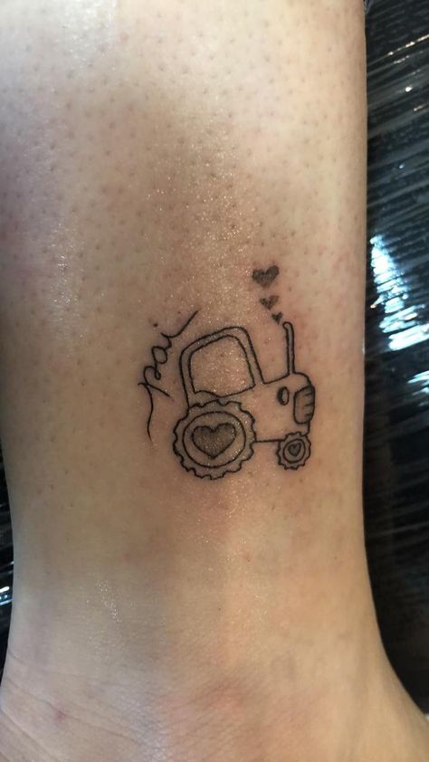 Tractor Tattoo Memorial, Farming Tattoo, Mickey Tattoos, Farmer Tattoo, Grandfather Tattoo, Farm Tattoo, Mickey Tattoo, Davinci Code, Truck Tattoo