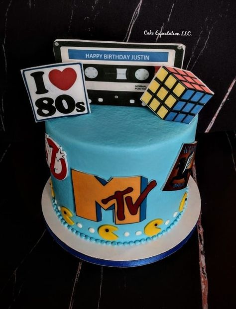 80's themed Cake 80s Theme Cake For Men, 80s Cake Ideas, 80s Inspired Birthday Cake, 1980s Theme Cake, 80s Themed Cake, 80s Birthday Cake Retro, 80s Cake Topper, 40th Birthday Cake 80s Theme, 80s Cake