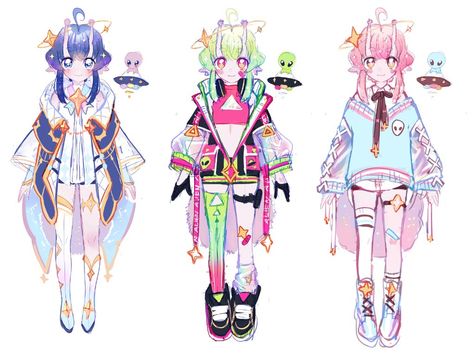 Neon Clothes, Adopt Idea, Sweet Clothes, Cute Art Styles, Character Design References, Kawaii Art, Anime Poses, Character Outfits, Art Reference Poses