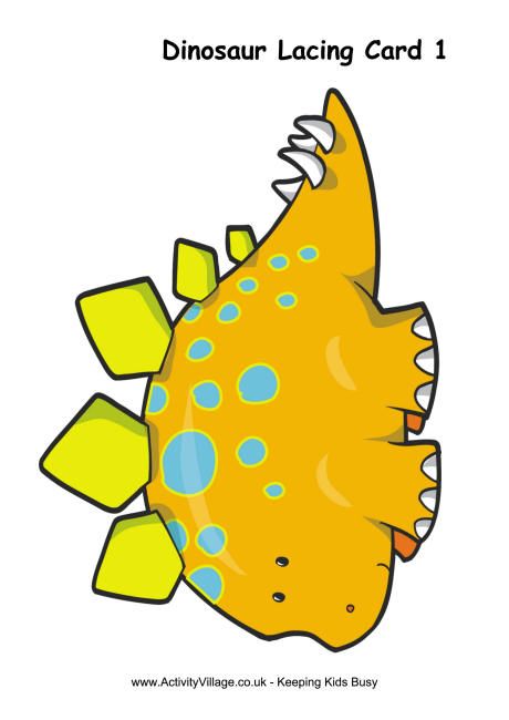 Dinosaur lacing card 2 Free Printable Lacing Cards, Dinosaur Theme Preschool, Yellow Dinosaur, Kids Punch, Dinosaurs Preschool, Dinosaur Printables, Keeping Kids Busy, Lacing Cards, Dinosaur Activities