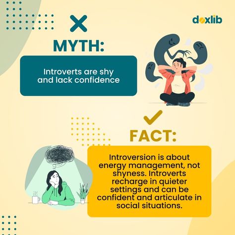 Unveiling Introverts: 5 Myths vs. Facts Share with your Introvert Firends. #mythbusterdoxlib #mythfact #MythVsFact #doxlib Myths Vs Facts, Myths And Facts, Myth Busted, Energy Management, Confidence, Energy, Quick Saves