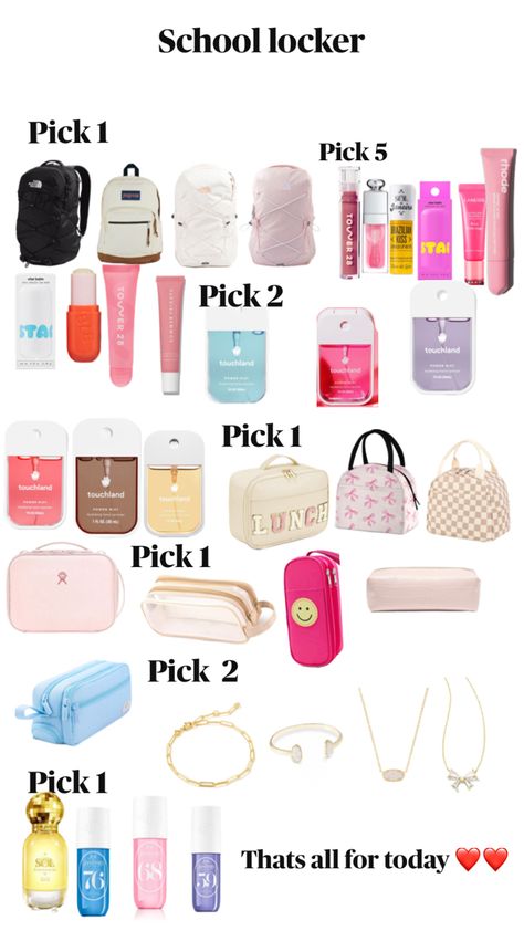 #school #locker/bag Ideas For Lockers At School, Things To Keep In Your Locker, Girl Locker Decorations, Cute Locker Ideas, Middle School Clothes, Middle School Lockers, Small Lockers, Middle School Essentials, Middle School Ideas