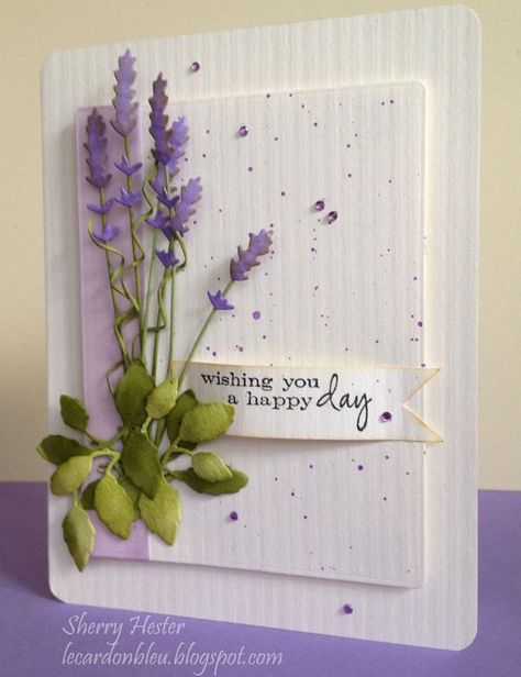 Lavender Card - 2 Memory Box Cards, Memory Box Dies, Craft Flowers, Tim Holtz Cards, Cards Flowers, Woman Card, Paper Creations, Fold Cards, Beautiful Cards