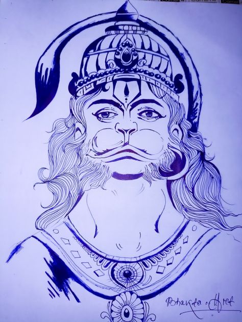 Hanuman Pen Sketch Bhakta Art Hanuman Sketch, Hanuman Drawing, Hanuman Art, Drawing Blue, Blue Pen, Pen Sketch, Sketch, Pen, Orange