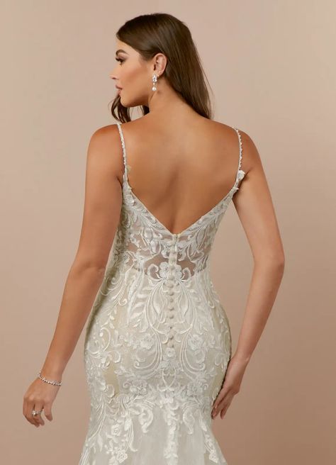 Diamond White/Nude Azazie Camlynn Diamond White Nude Mermaid V-Neck Sequins Tulle Dress | Azazie Wedding Dresses Short Bride, Corset Mermaid Wedding Dress, Detachable Train Wedding Dress, Short Bride, Court Train Wedding Dress, Petite Wedding Dress, White Champagne, Mermaid Evening Gown, Wedding Dress Train