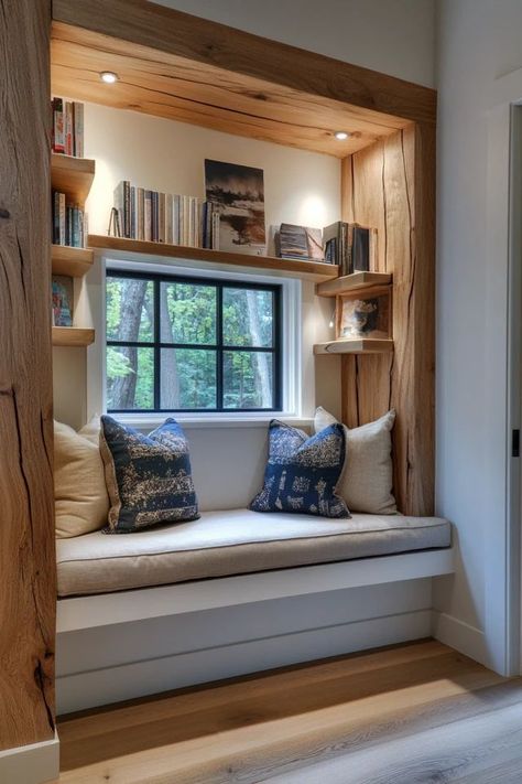 "Create a cozy reading corner with DIY Floating Shelves! 🛋️📚 Perfect for organizing books and adding style. #DIYFloatingShelves #ReadingCornerInspo #HomeDecor" Bookshelf Corner Ideas, Cozy Closet Nook, Reading Nook Ideas For Small Spaces, Reading Nook Ideas For Adults, Reading Nook Diy, Closet Nook, Bookshelf Corner, Cozy Reading Corner, Diy Floating Shelves