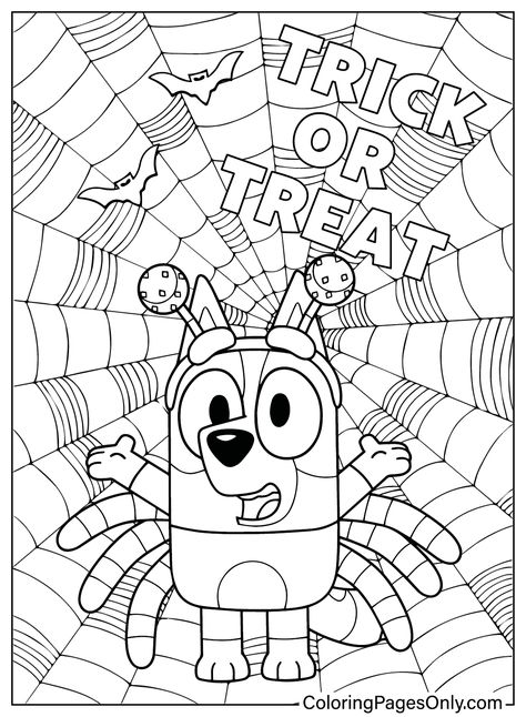 19 Spooky Bluey Coloring Pages for Halloween!   Print these free Bluey Halloween coloring pages and let your kids have a spooky good time.   #Bluey #BlueyHalloween #Halloween #ColoringPages #Kids #Family Bluey Coloring Pages, Palette Playground, Bluey Halloween, Worksheet Coloring, Ipad Kid, Halloween Coloring Sheets, Disney Classroom, Kindergarten Coloring Pages, October Crafts