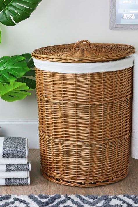 Wicker Basket Bathroom, Storage Baskets Bedroom, Basket Bathroom Storage, Diy Laundry Basket, Laundry Basket Storage, Basket Bathroom, Wicker Box, Bathroom Basket Storage, Neutral Fabric