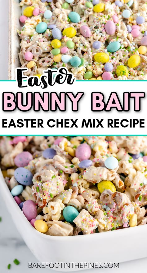 Easter Munch Snack Mixes, Easter Popcorn Bunny Bait, Easter Chex Mix Recipes, Etsy Recipes, Bunny Bait Recipe, Easy Easter Snacks, Easter Bark Recipe, Easter Bunny Desserts, Easter Bunny Bark