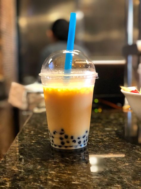 [I Ate] (or drank) mango boba tea Mango Boba Tea, Boba Mango, Mango Milk Tea, Mango Boba, Bubble Tea Boba, Dream Food, Thai Tea, Food Images, Boba Tea