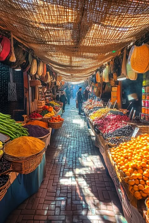 Discover the incredible flavors and unique experiences offered by food markets in Marrakech, Morocco! From bustling stalls filled with aromatic spices to fresh produce and humble eateries, this culinary adventure will leave your taste buds dancing. Learn about the different types of local foods, the best times to visit, and how to navigate the vibrant atmosphere. Whether you're a foodie or just curious about Moroccan cuisine, Marrakech's food markets represent a must-visit experience filled with cultural depths. Plan your tasty outing now! Desert Market, Marrakech Aesthetic, Marrakech Food, Marrakech Morocco Aesthetic, Marrakech Souk, Moroccan Summer, Morocco Chefchaouen, Morocco Culture, Moroccan Market