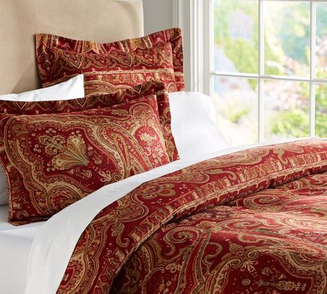 Alice Paisley Duvet Cover, Full/Queen, Red Paisley Duvet, Red Duvet Cover, Pottery Barn Bedding, Red Paisley, Floral Duvet, Modern Outdoor Furniture, Linen Bedroom, Guest Bed, Beautiful Bedding