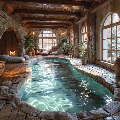 Log Houses Jacuzzi Room, Indoor Jacuzzi, Log Houses, Piscina Interior, Indoor Swimming Pool, Fantasy Rooms, Dark Home Decor, Dream Pools, Indoor Swimming